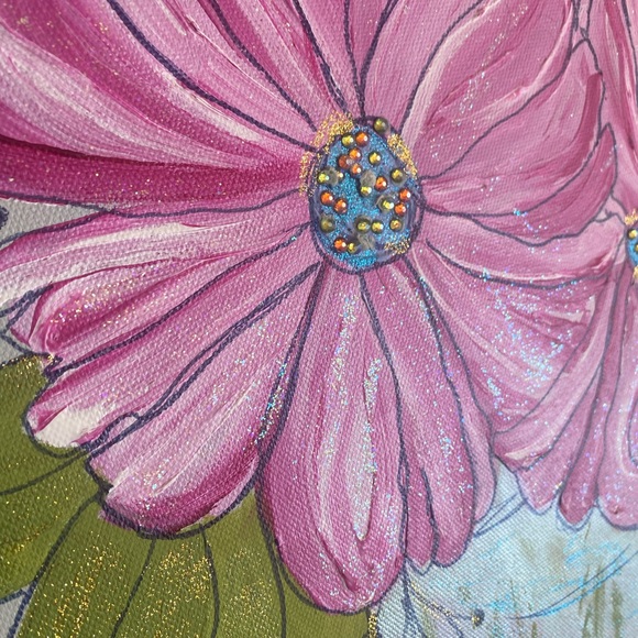 Floral Mixed Media Art with Pink Blooms 18 X 24 inches. Ready to hang - Picture 6 of 8